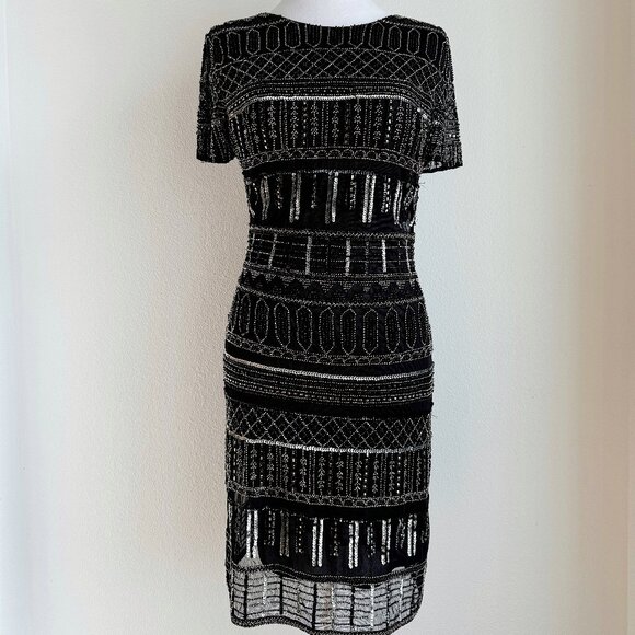 VINTAGE BLACK AND SILVER BEADED MINI DRESS‎ - Picture 1 of 5
